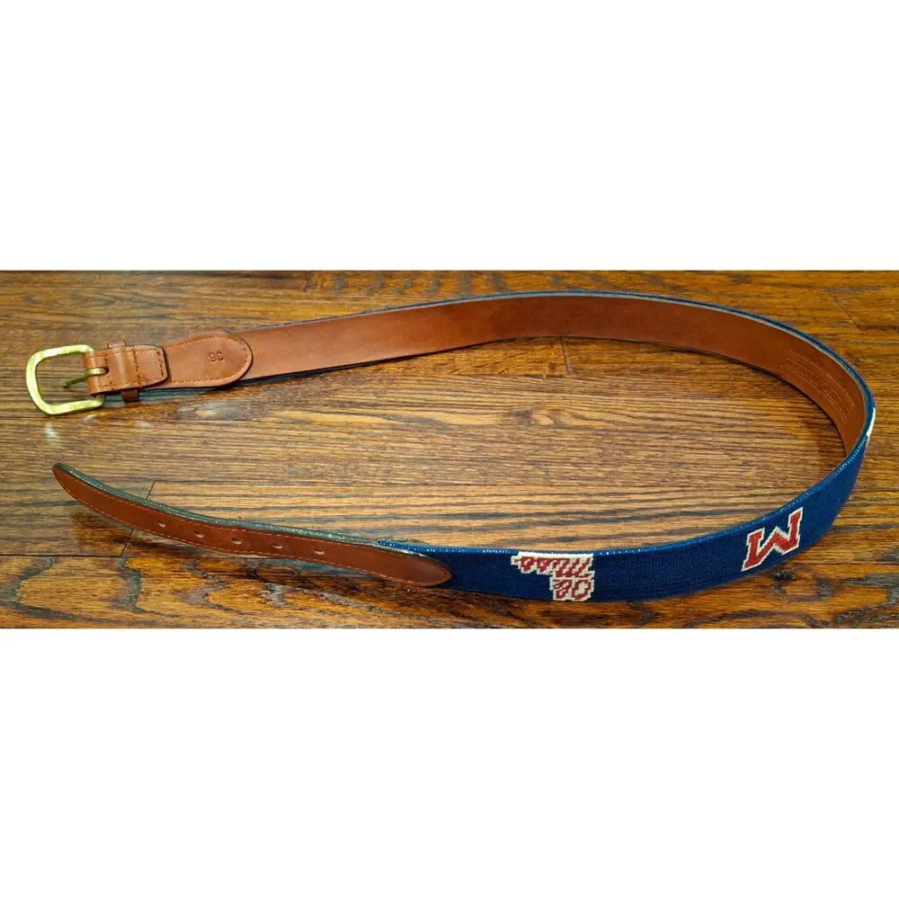 Smathers & Branson Ole Miss Needlepoint Belt Navy Mississippi Mens 36